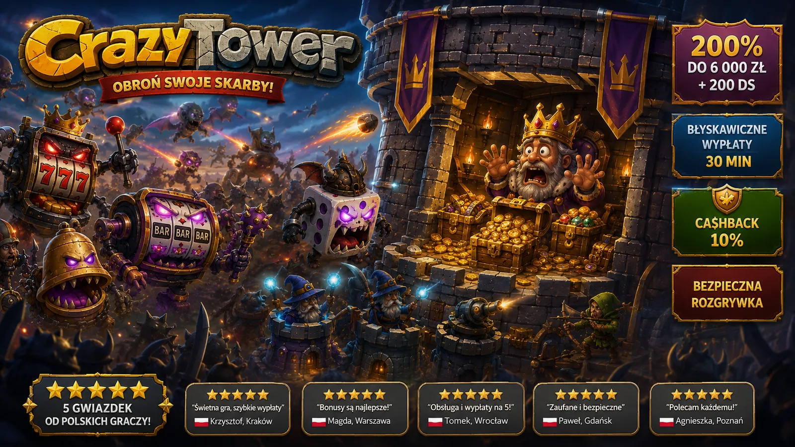 Crazytower casino — bonus 200% do 6 000 zł + 200 DS